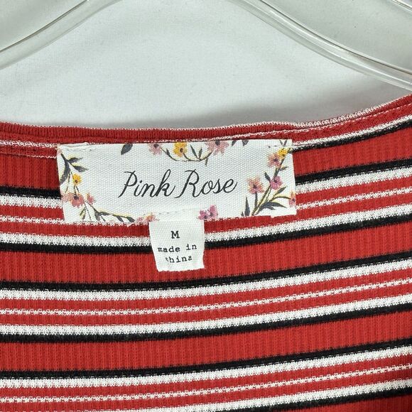 PINK Rose Size M Striped Knit Long Sleeve Button Front Shirt Dress Women’s - Picture 7 of 16